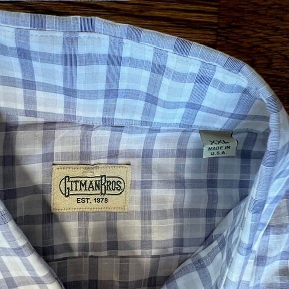 Gitman Bros Long Sleeve Button Up Shirt Mens XXL Blue White Check Cotton USA - Picture 3 of 8